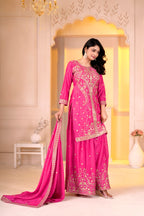 Naayra Chinon Designer Sharara Suit with Sequin Embroidery, Fully Stitched Sharara & Matching Embroidered Dupatta