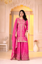 Naayra Chinon Designer Sharara Suit with Sequin Embroidery, Fully Stitched Sharara & Matching Embroidered Dupatta
