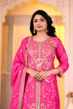 Naayra Chinon Designer Sharara Suit with Sequin Embroidery, Fully Stitched Sharara & Matching Embroidered Dupatta