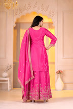 Naayra Chinon Designer Sharara Suit with Sequin Embroidery, Fully Stitched Sharara & Matching Embroidered Dupatta