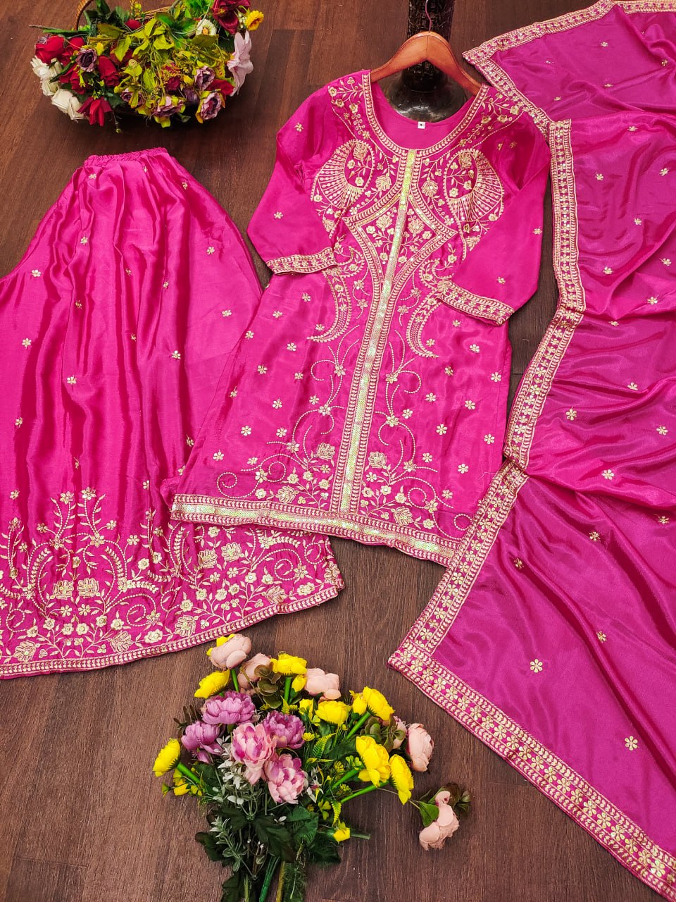 Naayra Chinon Designer Sharara Suit with Sequin Embroidery, Fully Stitched Sharara & Matching Embroidered Dupatta