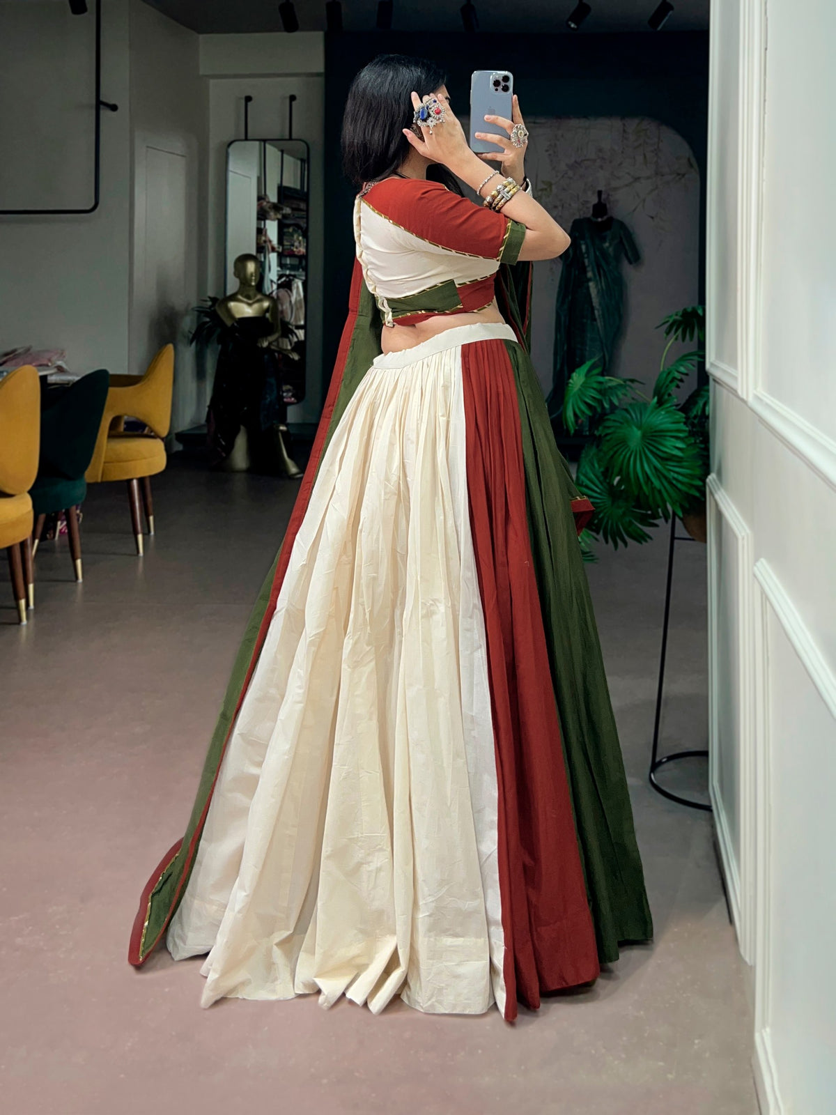 Meher Navratri 2026 Pure Cotton Gamthi Work Lehenga Choli with 8 Meter Flair, Gotta Patti Lace & Designer Dupatta