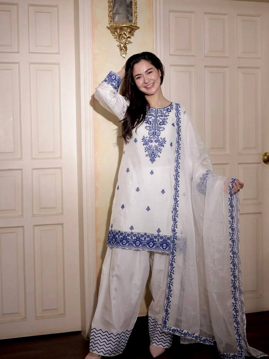 Designer Rayon Cotton Suit with Embroidered Farshi Pant & Silk Dupatta
