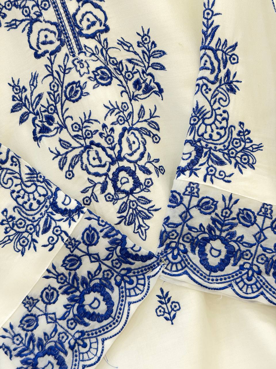 Designer Rayon Cotton Suit with Embroidered Farshi Pant & Silk Dupatta