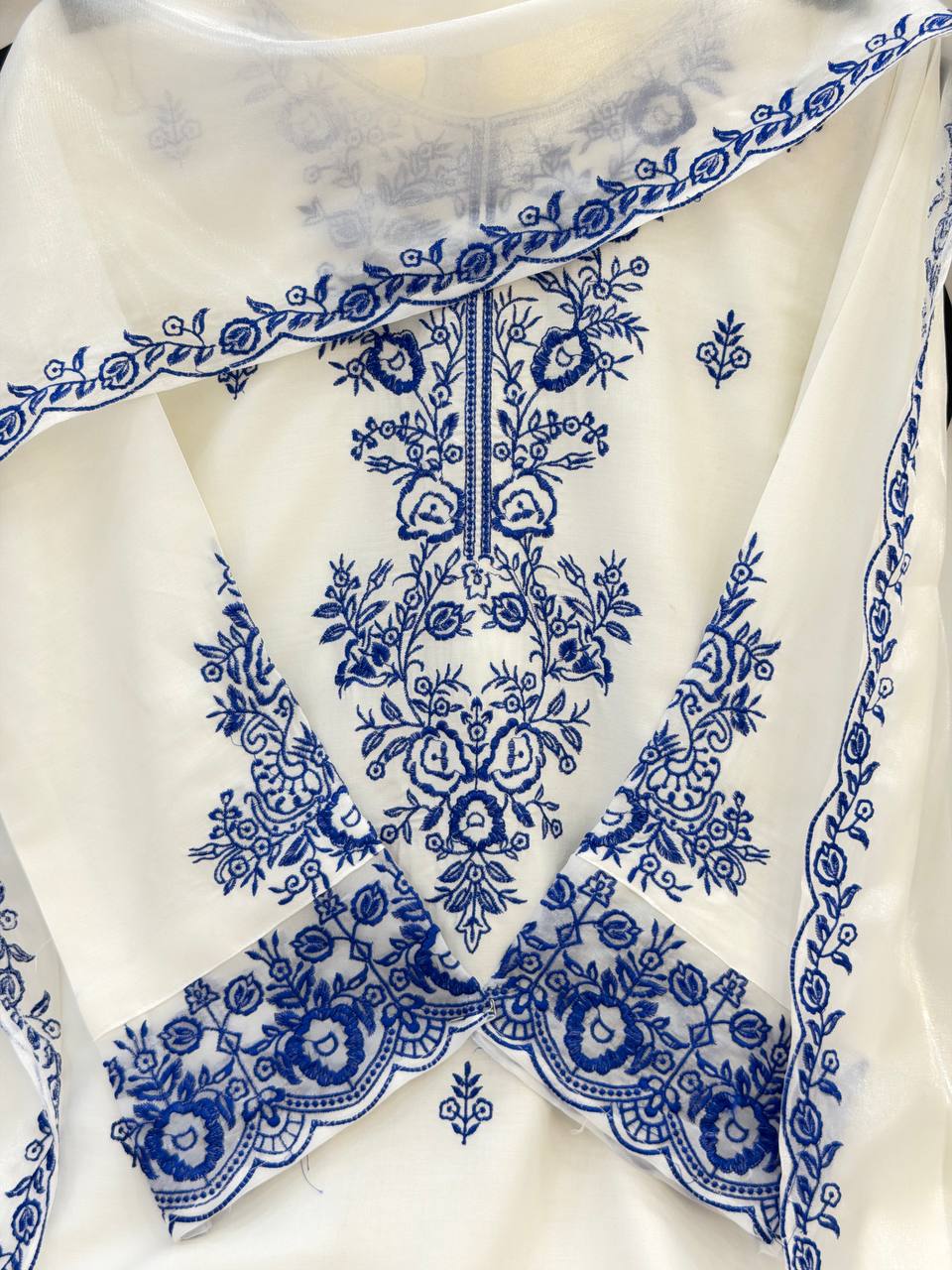 Designer Rayon Cotton Suit with Embroidered Farshi Pant & Silk Dupatta
