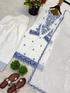 Designer Rayon Cotton Suit with Embroidered Farshi Pant & Silk Dupatta