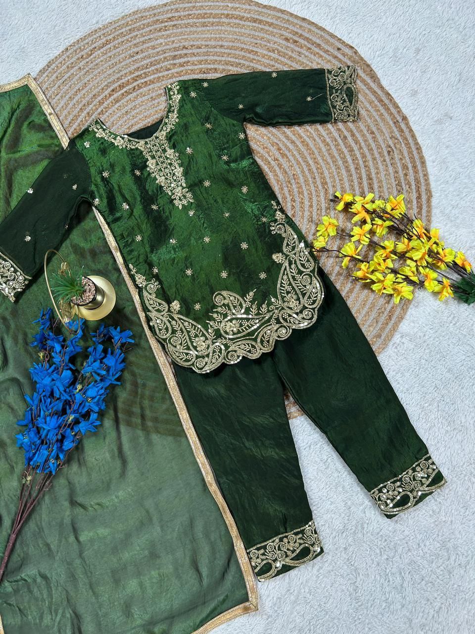 Zivara GMY Silk Sequins Embroidered Palazzo Suit with Dupatta