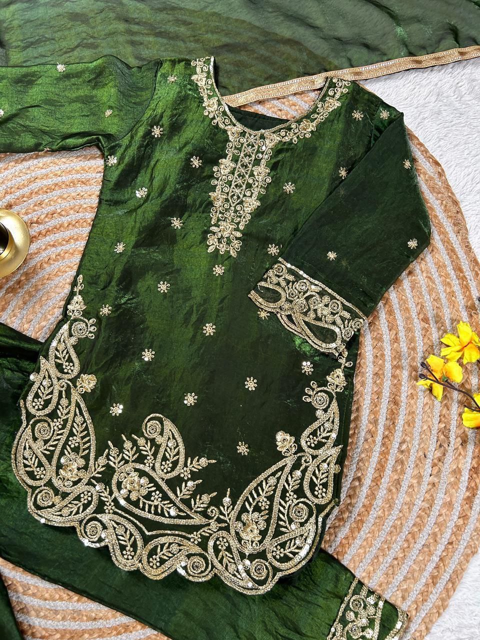 Zivara GMY Silk Sequins Embroidered Palazzo Suit with Dupatta