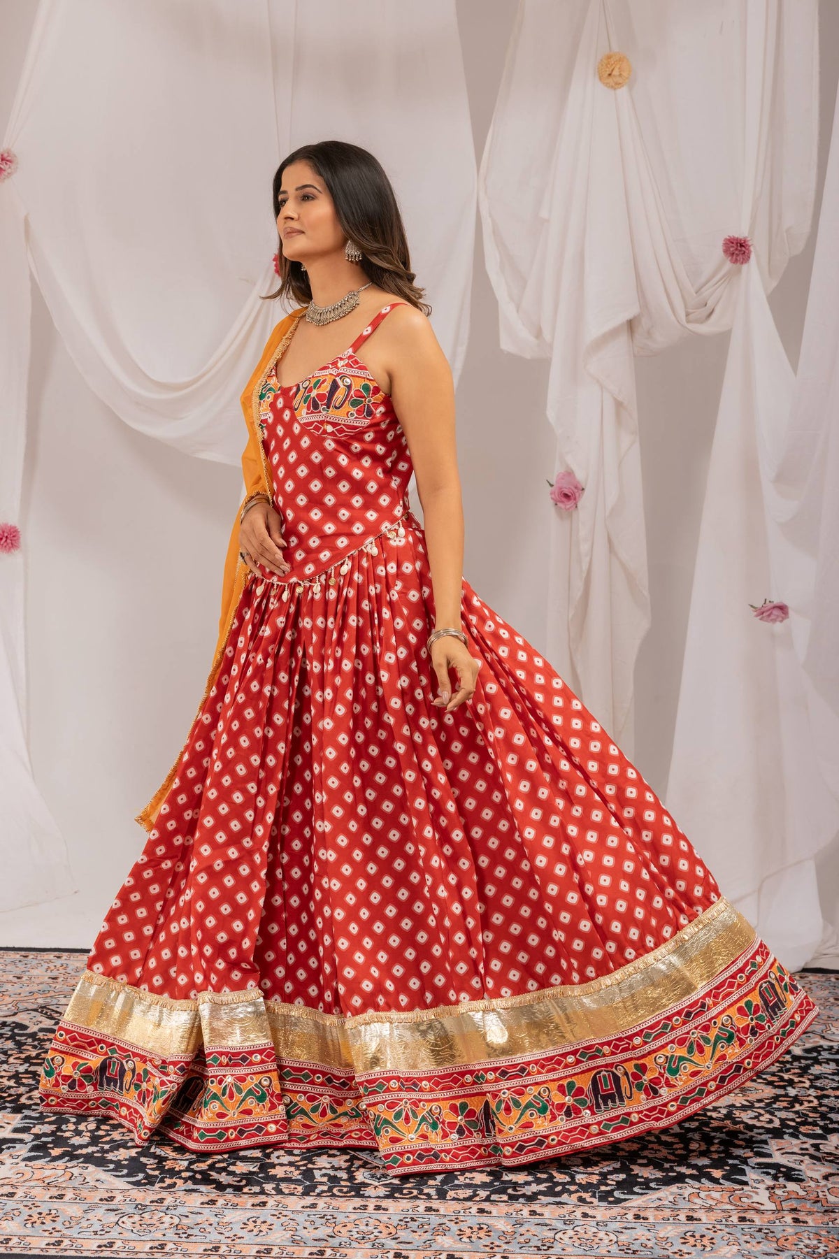 Navaratri 2026 Pure Cotton Lehenga Choli Set, Digital Print & Mirror Work, Kodi Lace Blouse with Pearl Dupatta, Garba Festive Wear