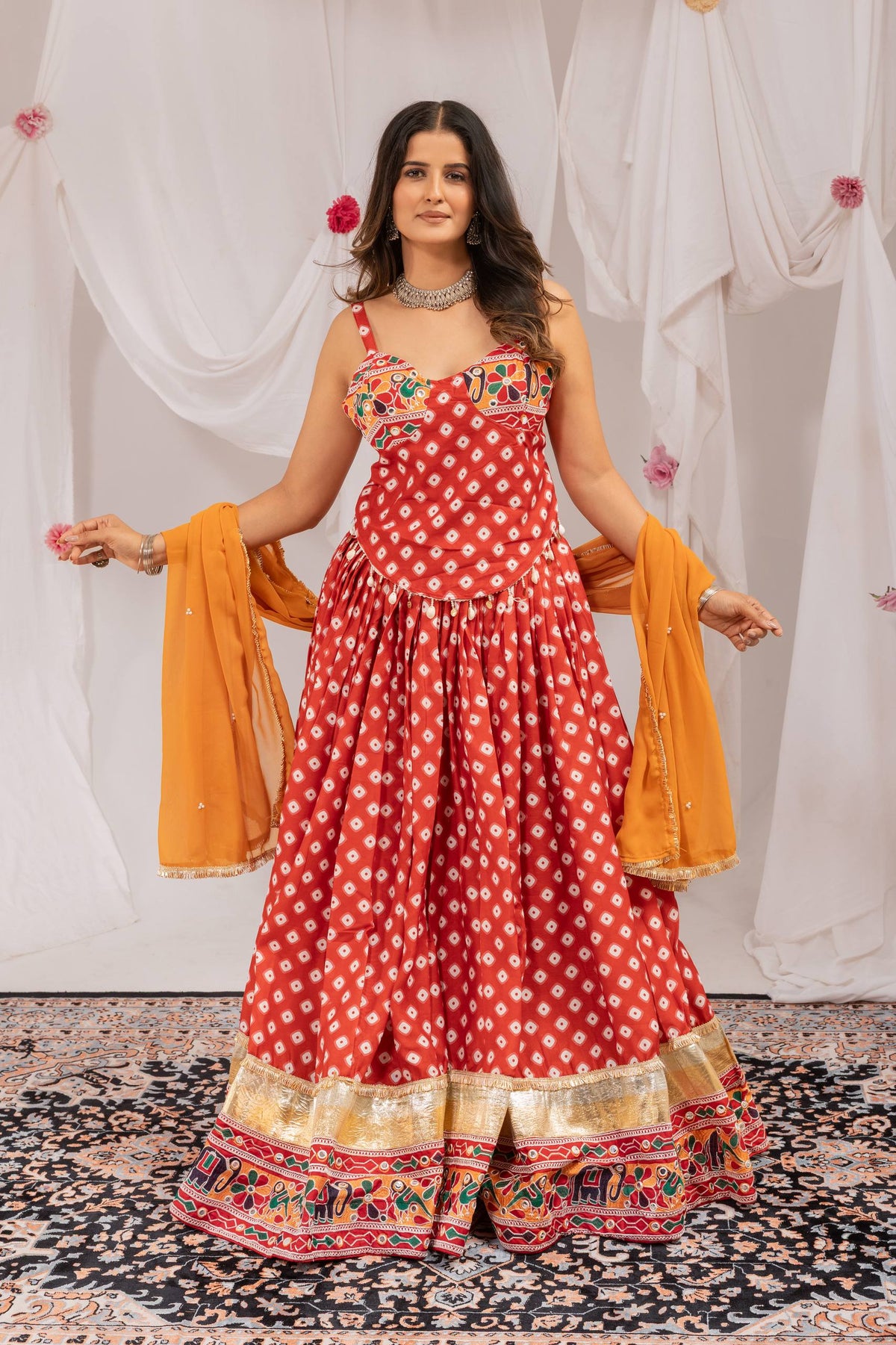 Navaratri 2026 Pure Cotton Lehenga Choli Set, Digital Print & Mirror Work, Kodi Lace Blouse with Pearl Dupatta, Garba Festive Wear