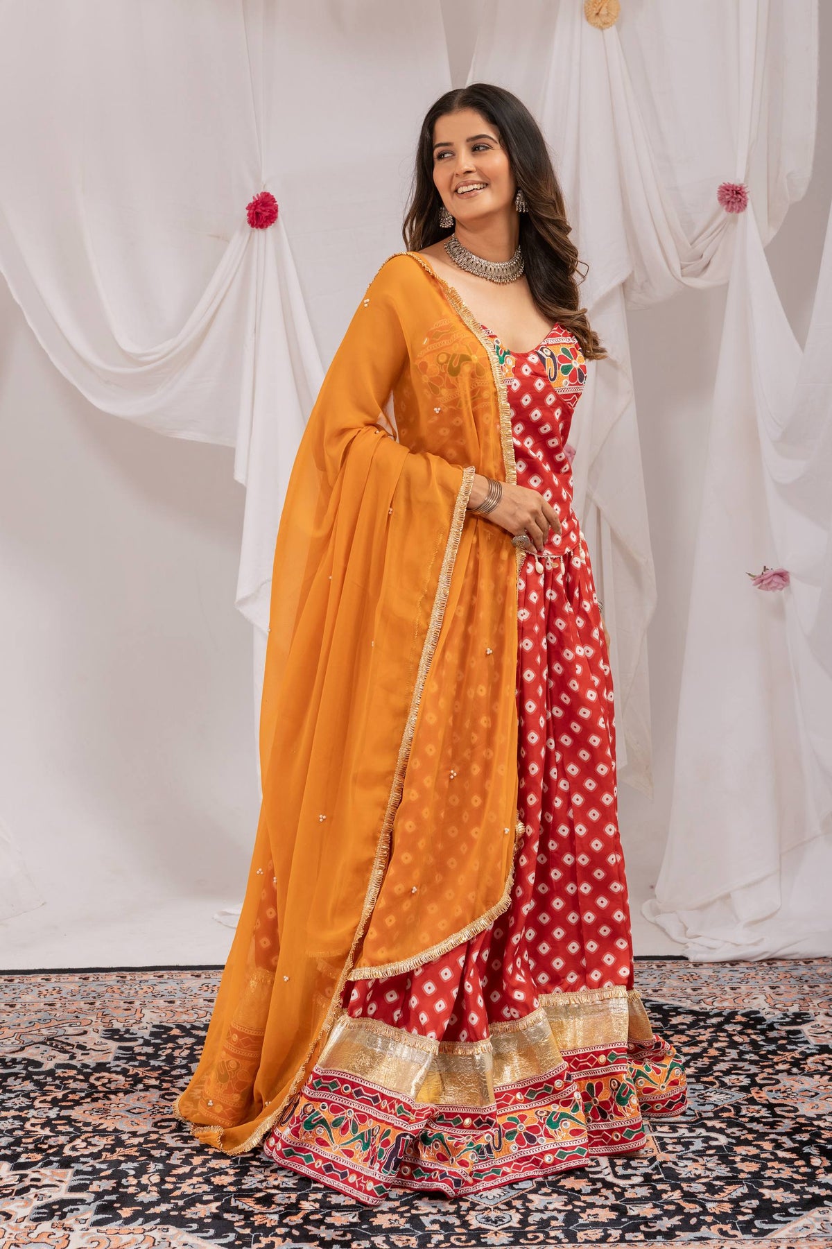 Navaratri 2026 Pure Cotton Lehenga Choli Set, Digital Print & Mirror Work, Kodi Lace Blouse with Pearl Dupatta, Garba Festive Wear