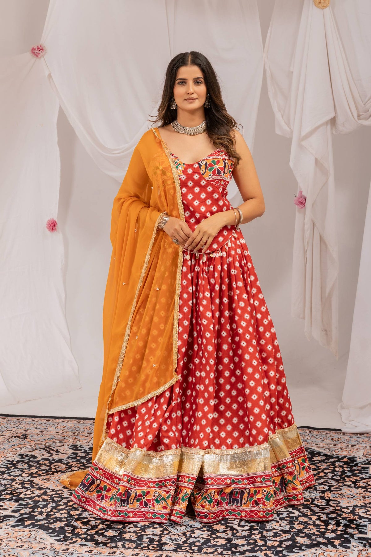 Navaratri 2026 Pure Cotton Lehenga Choli Set, Digital Print & Mirror Work, Kodi Lace Blouse with Pearl Dupatta, Garba Festive Wear