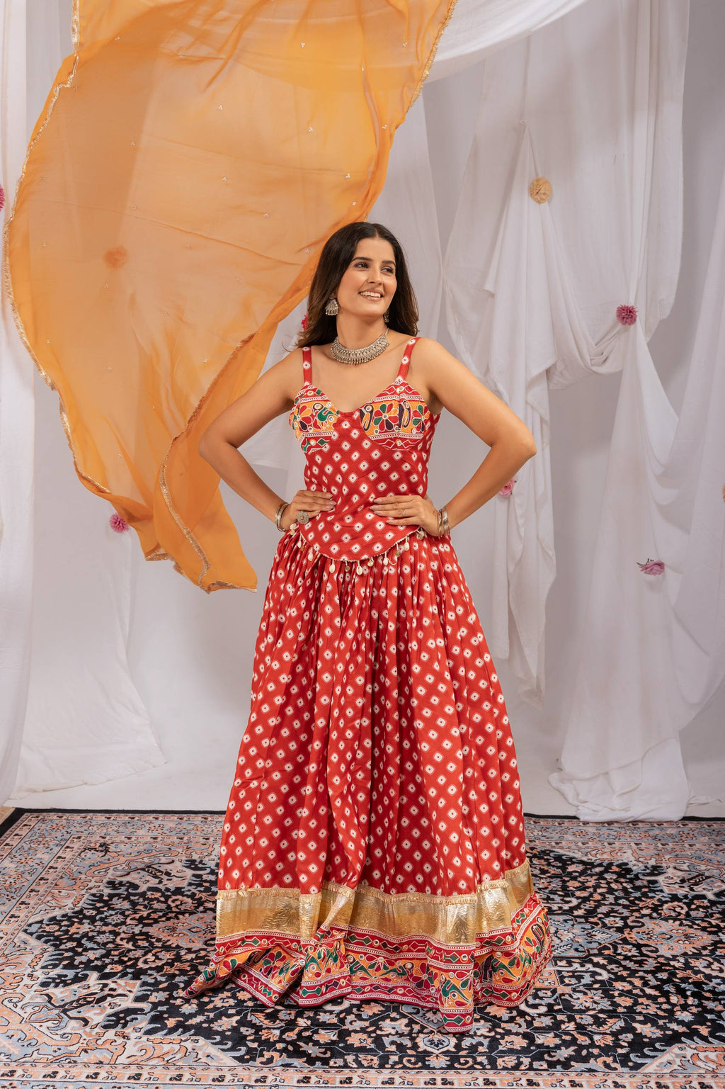Navaratri 2026 Pure Cotton Lehenga Choli Set, Digital Print & Mirror Work, Kodi Lace Blouse with Pearl Dupatta, Garba Festive Wear