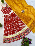 Navaratri 2026 Pure Cotton Lehenga Choli Set, Digital Print & Mirror Work, Kodi Lace Blouse with Pearl Dupatta, Garba Festive Wear