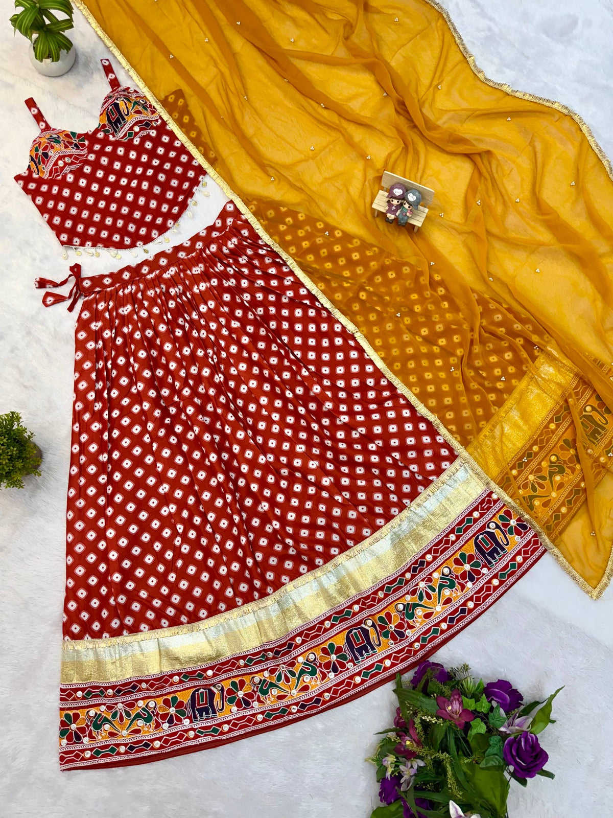 Navaratri 2026 Pure Cotton Lehenga Choli Set, Digital Print & Mirror Work, Kodi Lace Blouse with Pearl Dupatta, Garba Festive Wear