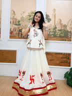 Gulnaar Navratri 2026 Pure Cotton Hand-Printed Lehenga Choli with Embroidered Koti, 7 Meter Flair & Lace Detailing