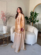 Inaya Japan Satin Thread Embroidered Top with Natural Crepe Palazzo & Fancy Lace Dupatta Set