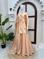Inaya Japan Satin Thread Embroidered Top with Natural Crepe Palazzo & Fancy Lace Dupatta Set