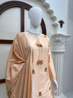 Inaya Japan Satin Thread Embroidered Top with Natural Crepe Palazzo & Fancy Lace Dupatta Set