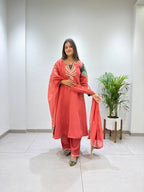 Ruhani Mul Chanderi Cording Sequin Embroidered Top Palazzo Set with Matching Dupatta
