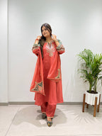 Ruhani Mul Chanderi Cording Sequin Embroidered Top Palazzo Set with Matching Dupatta