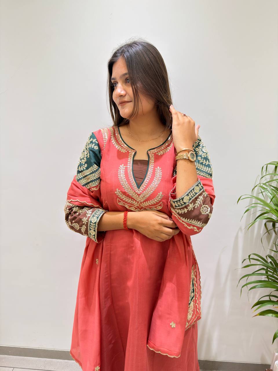 Ruhani Mul Chanderi Cording Sequin Embroidered Top Palazzo Set with Matching Dupatta