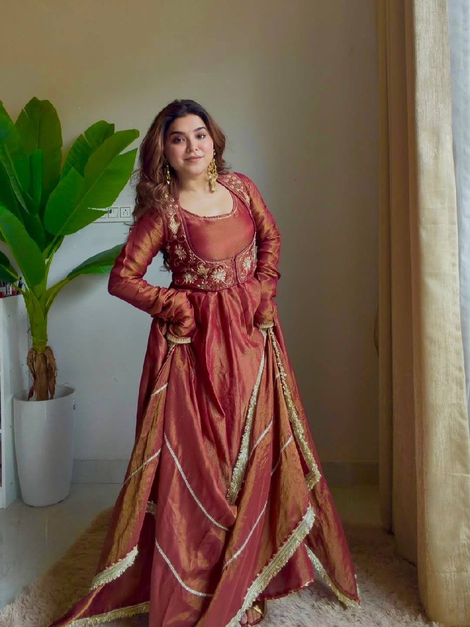 Designer Maxi Anarkali Suit Set | Heavy Cosmos Silk Sequins Embroidery with Koti, Pant & Dupatta | Party & Festive Wear