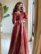 Designer Maxi Anarkali Suit Set | Heavy Cosmos Silk Sequins Embroidery with Koti, Pant & Dupatta | Party & Festive Wear