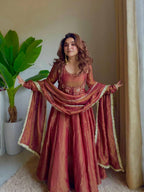 Designer Maxi Anarkali Suit Set | Heavy Cosmos Silk Sequins Embroidery with Koti, Pant & Dupatta | Party & Festive Wear