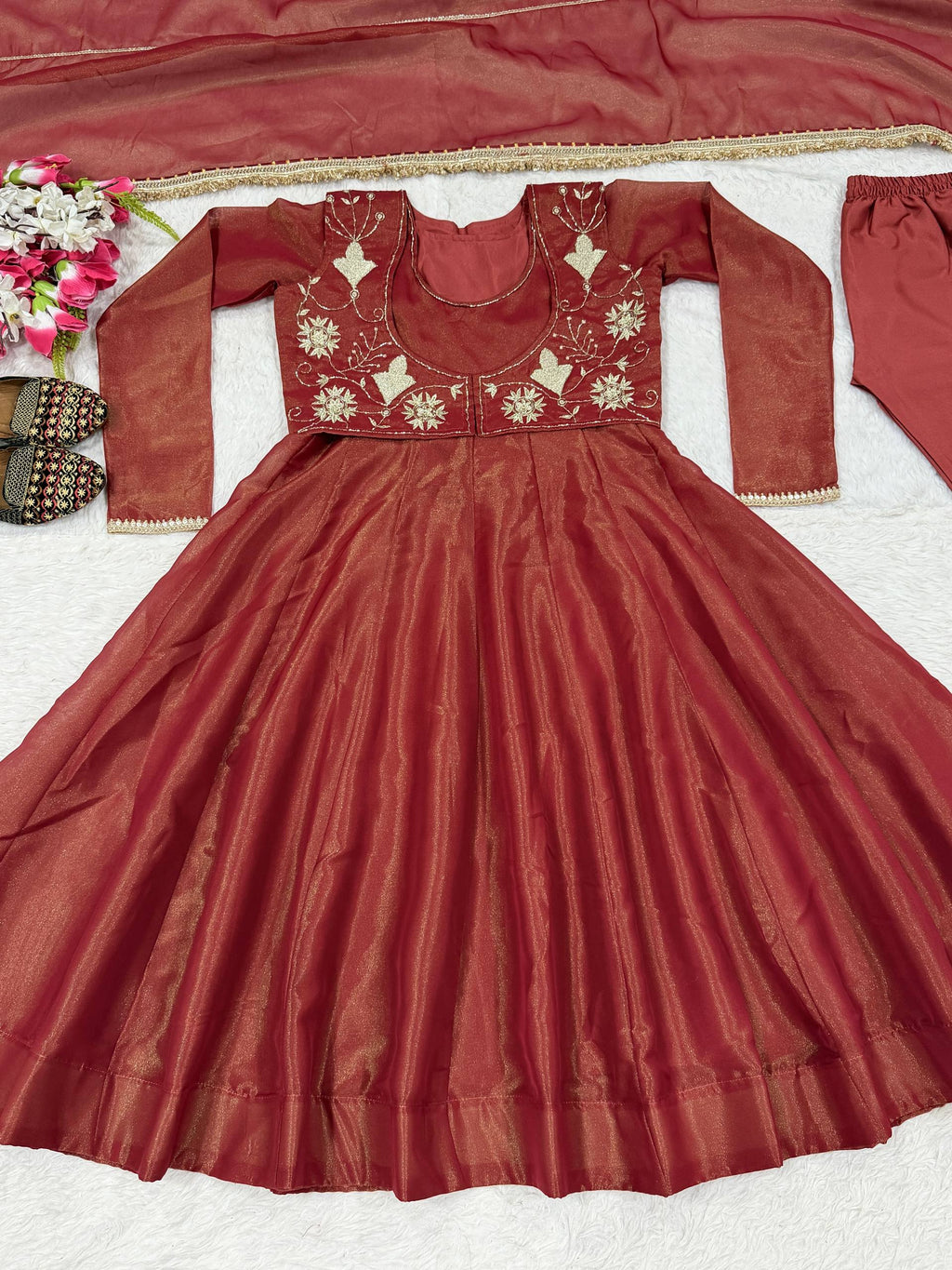 Designer Maxi Anarkali Suit Set | Heavy Cosmos Silk Sequins Embroidery with Koti, Pant & Dupatta | Party & Festive Wear