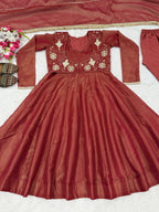 Designer Maxi Anarkali Suit Set | Heavy Cosmos Silk Sequins Embroidery with Koti, Pant & Dupatta | Party & Festive Wear