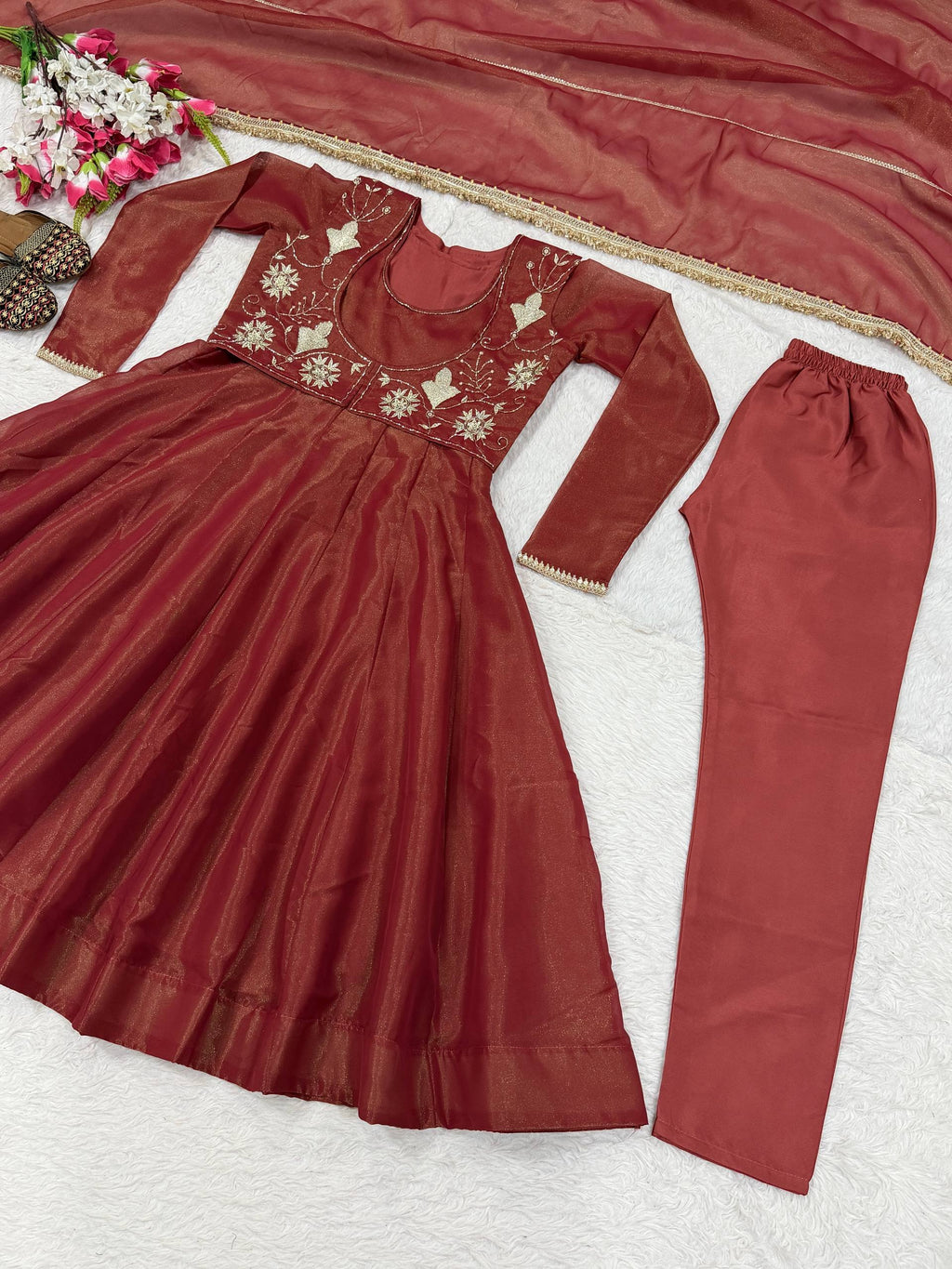 Designer Maxi Anarkali Suit Set | Heavy Cosmos Silk Sequins Embroidery with Koti, Pant & Dupatta | Party & Festive Wear