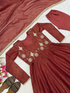 Designer Maxi Anarkali Suit Set | Heavy Cosmos Silk Sequins Embroidery with Koti, Pant & Dupatta | Party & Festive Wear