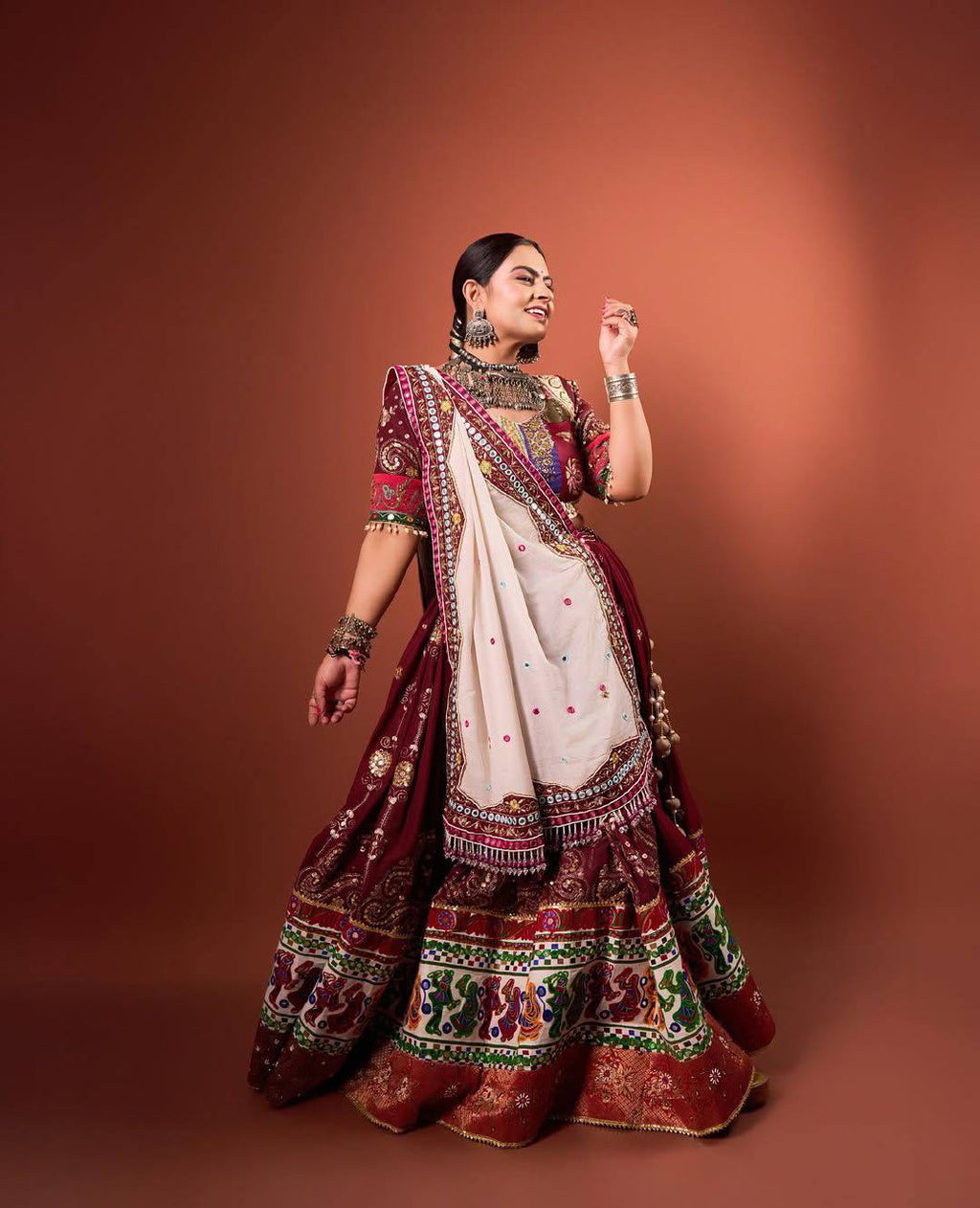 Vamika Muslin Cotton Digital Print Lehenga Choli with Real Mirror Work & Dupatta