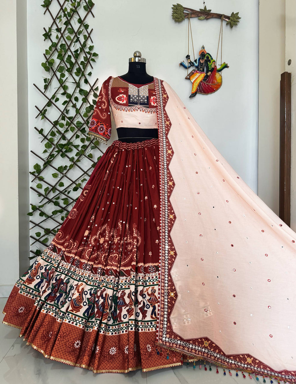Vamika Muslin Cotton Digital Print Lehenga Choli with Real Mirror Work & Dupatta