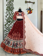 Vamika Muslin Cotton Digital Print Lehenga Choli with Real Mirror Work & Dupatta