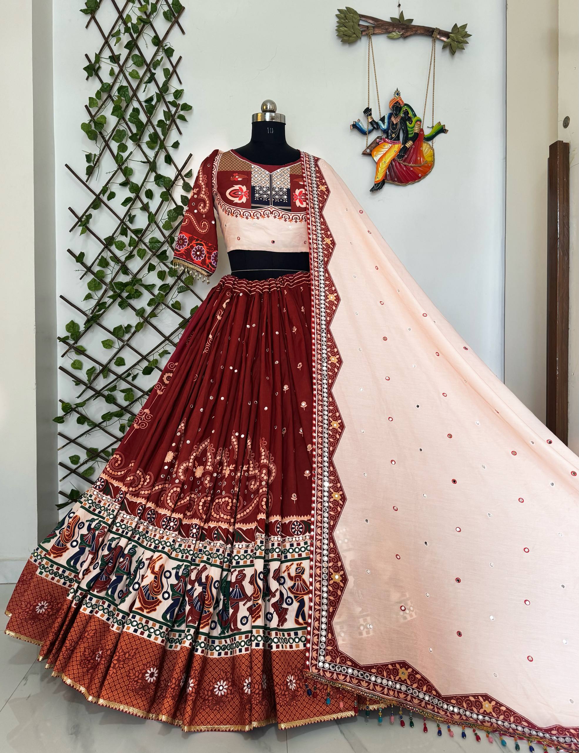 Vamika Muslin Cotton Digital Print Lehenga Choli with Real Mirror Work & Dupatta