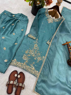 Luxury Farshi Suit with Embroidery Coding Thread Sequence Work