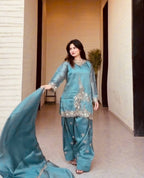 Luxury Farshi Suit with Embroidery Coding Thread Sequence Work