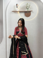 Gulnaar Navratri Pure Cotton Ajrak Lehenga Choli with Mirror Lace, 6 Meter Flair & Vintage Embroidered Sequin Dupatta