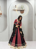 Gulnaar Navratri Pure Cotton Ajrak Lehenga Choli with Mirror Lace, 6 Meter Flair & Vintage Embroidered Sequin Dupatta