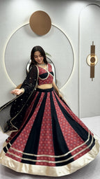 Gulnaar Navratri Pure Cotton Ajrak Lehenga Choli with Mirror Lace, 6 Meter Flair & Vintage Embroidered Sequin Dupatta