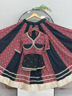 Gulnaar Navratri Pure Cotton Ajrak Lehenga Choli with Mirror Lace, 6 Meter Flair & Vintage Embroidered Sequin Dupatta