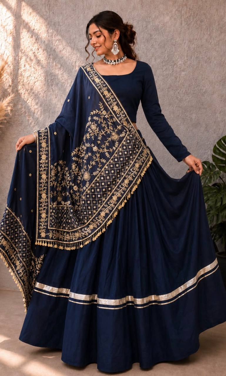 Avira Navratri Designer Rayon Lehenga Choli with 7 Meter Flair & Embroidered Mirror Work Dupatta