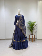 Avira Navratri Designer Rayon Lehenga Choli with 7 Meter Flair & Embroidered Mirror Work Dupatta
