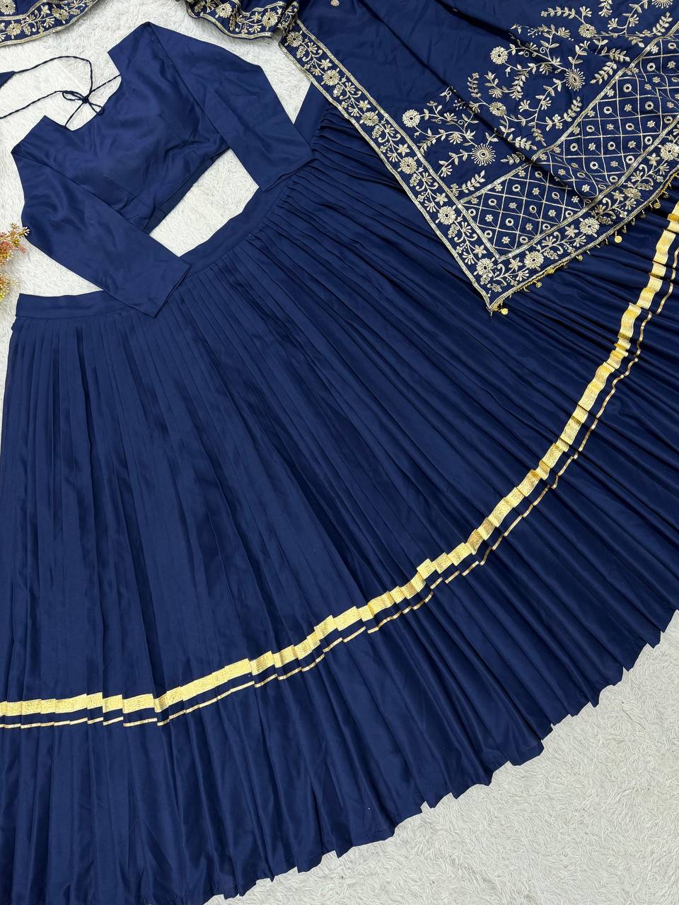 Avira Navratri Designer Rayon Lehenga Choli with 7 Meter Flair & Embroidered Mirror Work Dupatta