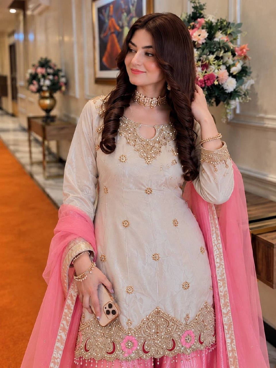 Eshaal Premium Fendy Silk Sequin Embroidered Kurti Palazzo Set with Organza Silk Dupatta