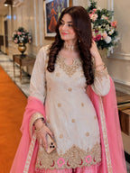 Eshaal Premium Fendy Silk Sequin Embroidered Kurti Palazzo Set with Organza Silk Dupatta