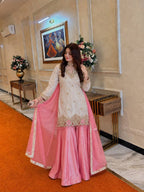 Eshaal Premium Fendy Silk Sequin Embroidered Kurti Palazzo Set with Organza Silk Dupatta