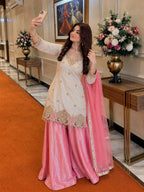 Eshaal Premium Fendy Silk Sequin Embroidered Kurti Palazzo Set with Organza Silk Dupatta